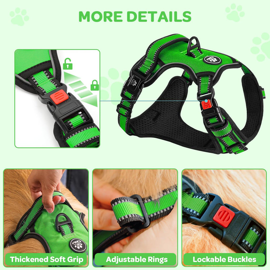 FURRYFECTION Plaid Dog Harness for Small Dogs - Reflective No Pull Vest with Front Clip and Leash (Green, S)