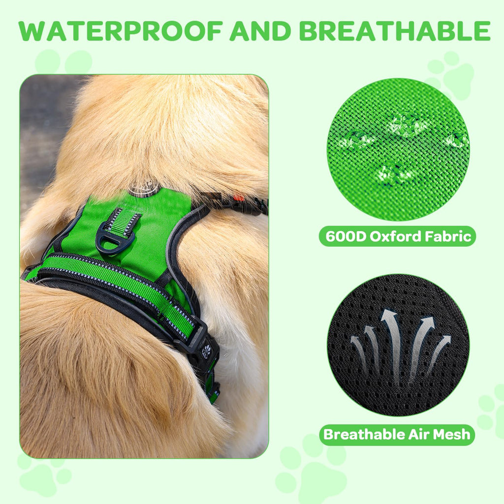 FURRYFECTION Plaid Dog Harness for Small Dogs - Reflective No Pull Vest with Front Clip and Leash (Green, S)