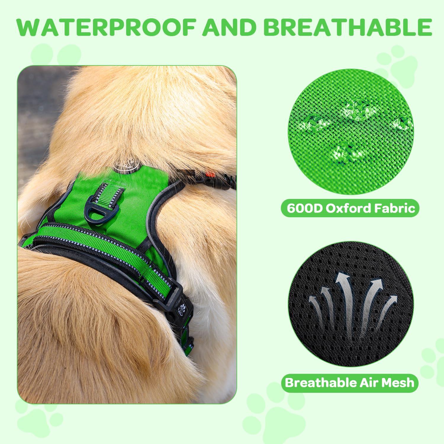 FURRYFECTION Plaid Dog Harness for Small Dogs - Reflective No Pull Vest with Front Clip and Leash (Green, S)