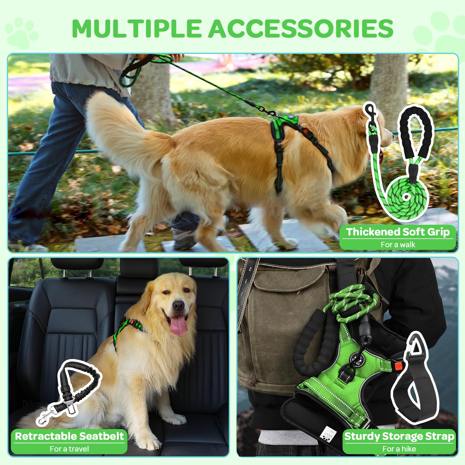 FURRYFECTION Plaid Dog Harness for Small Dogs - Reflective No Pull Vest with Front Clip and Leash (Green, S)