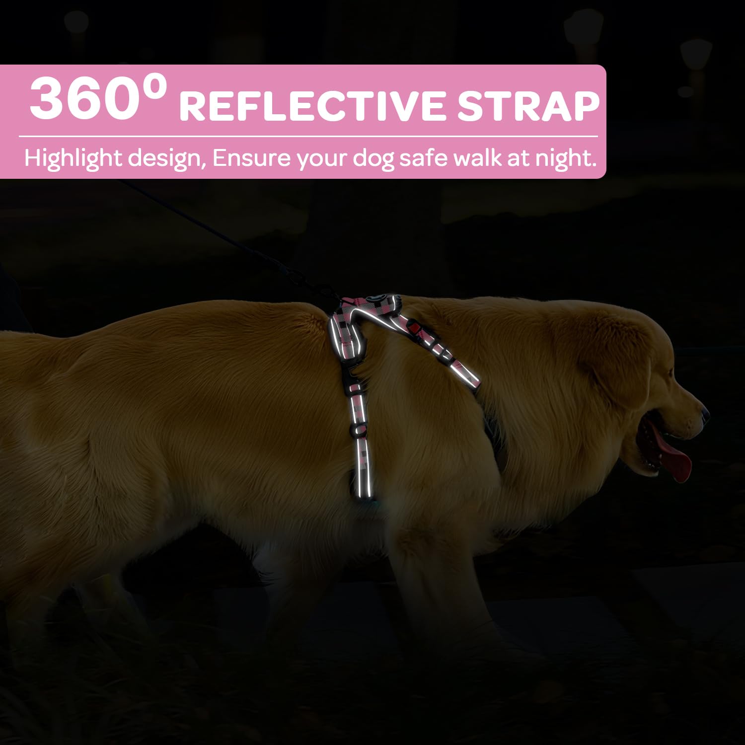 FURRYFECTION Plaid Large Dog Harness – Reflective No Pull Vest with Leash and Seat Belt, Pink & Black