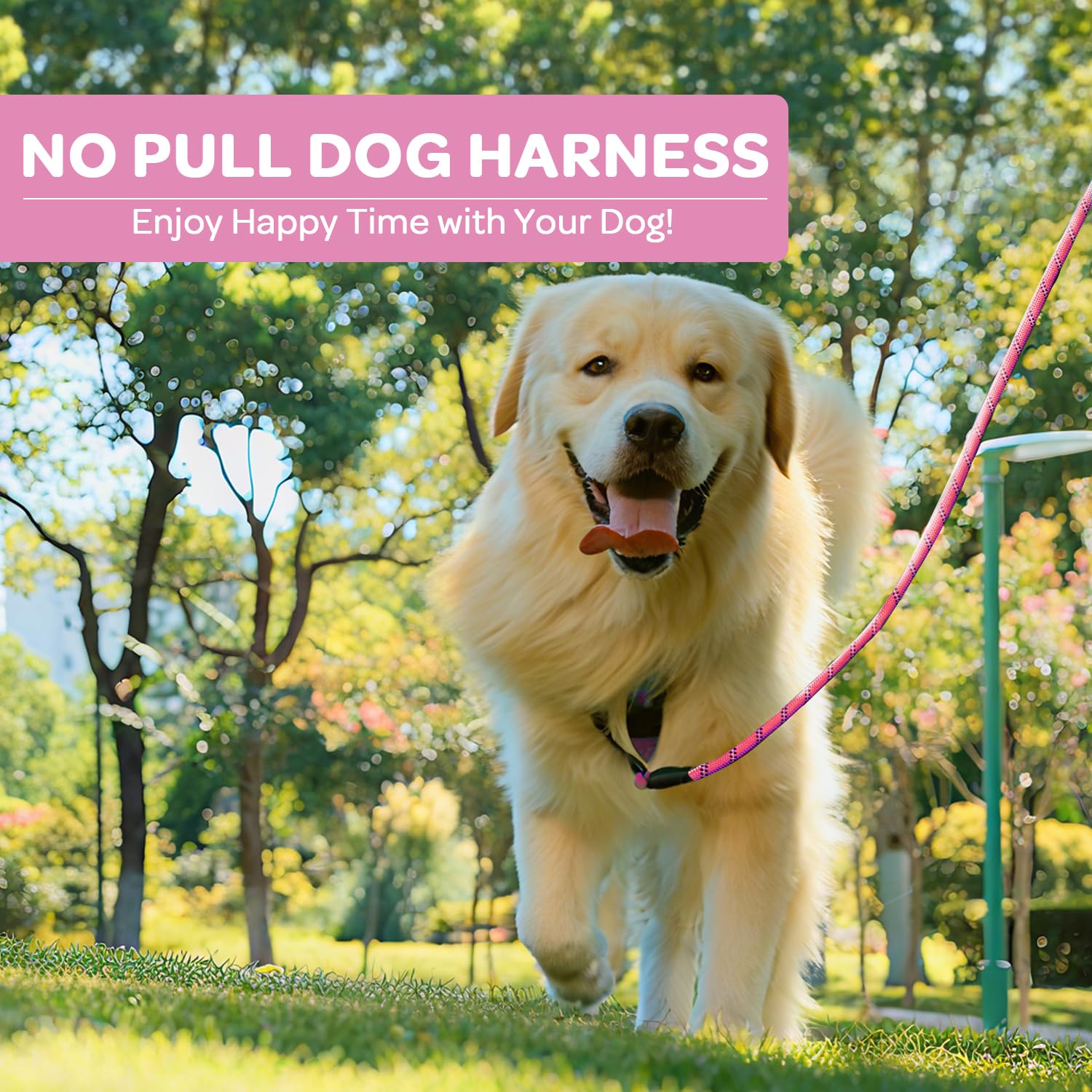 FURRYFECTION Plaid Large Dog Harness – Reflective No Pull Vest with Leash and Seat Belt, Pink & Black