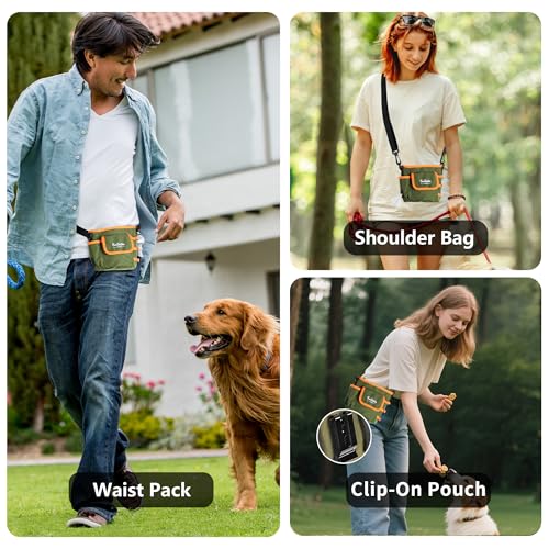 FurtasticFinds Dog Treat Pouch - Green, Magnetic Quick-Release, 900D Waterproof, 3-Way Wear for Training and Walks