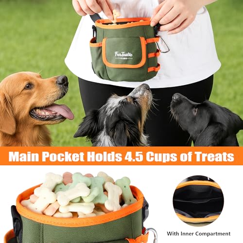 FurtasticFinds Dog Treat Pouch - Green, Magnetic Quick-Release, 900D Waterproof, 3-Way Wear for Training and Walks