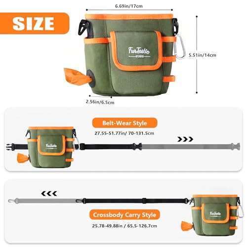 FurtasticFinds Dog Treat Pouch - Green, Magnetic Quick-Release, 900D Waterproof, 3-Way Wear for Training and Walks