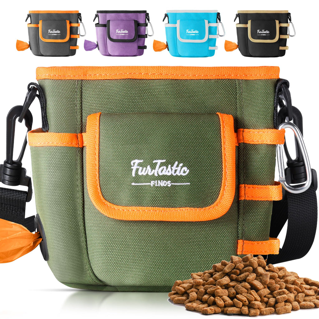 FurtasticFinds Dog Treat Pouch - Green, Magnetic Quick-Release, 900D Waterproof, 3-Way Wear for Training and Walks