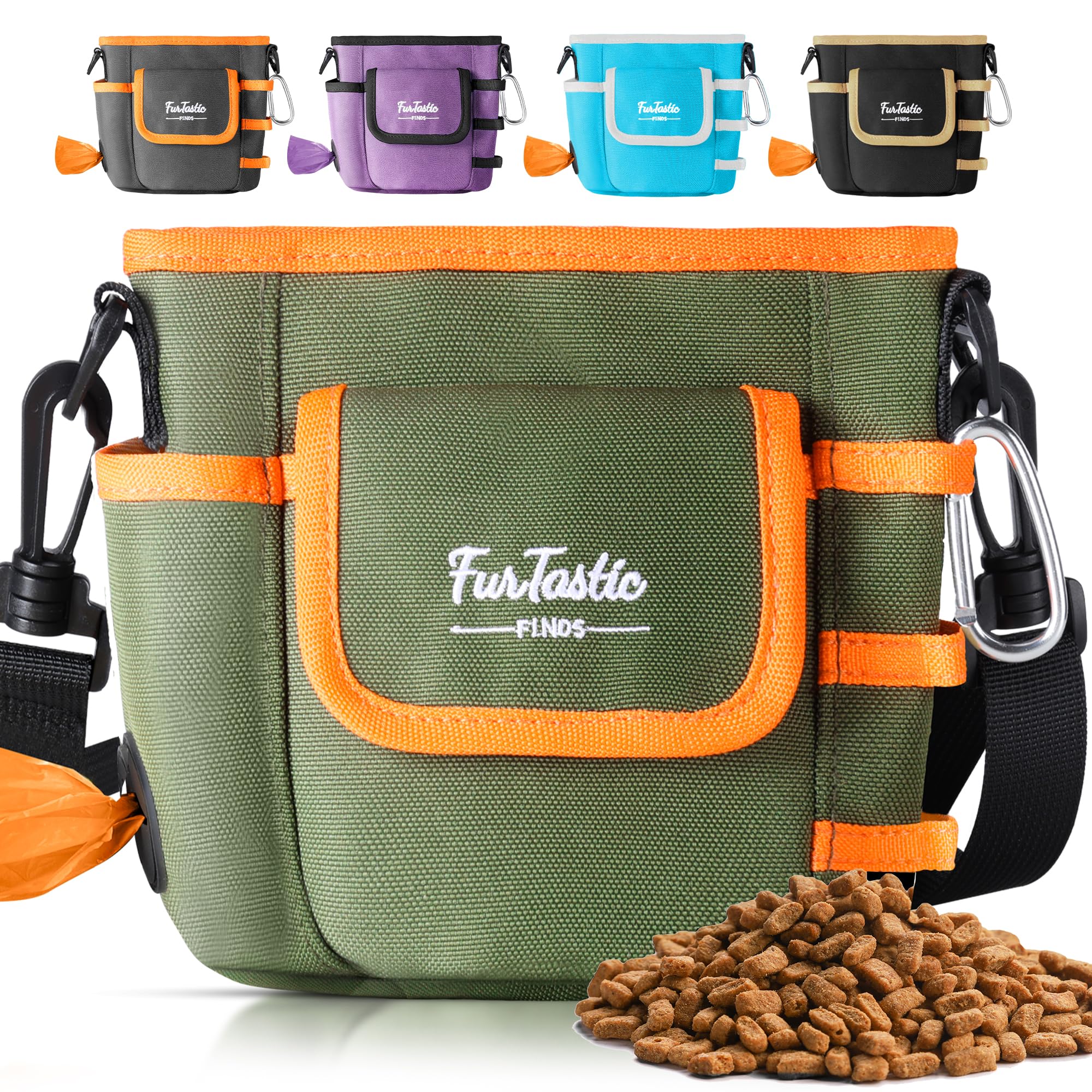 FurtasticFinds Dog Treat Pouch - Green, Magnetic Quick-Release, 900D Waterproof, 3-Way Wear for Training and Walks