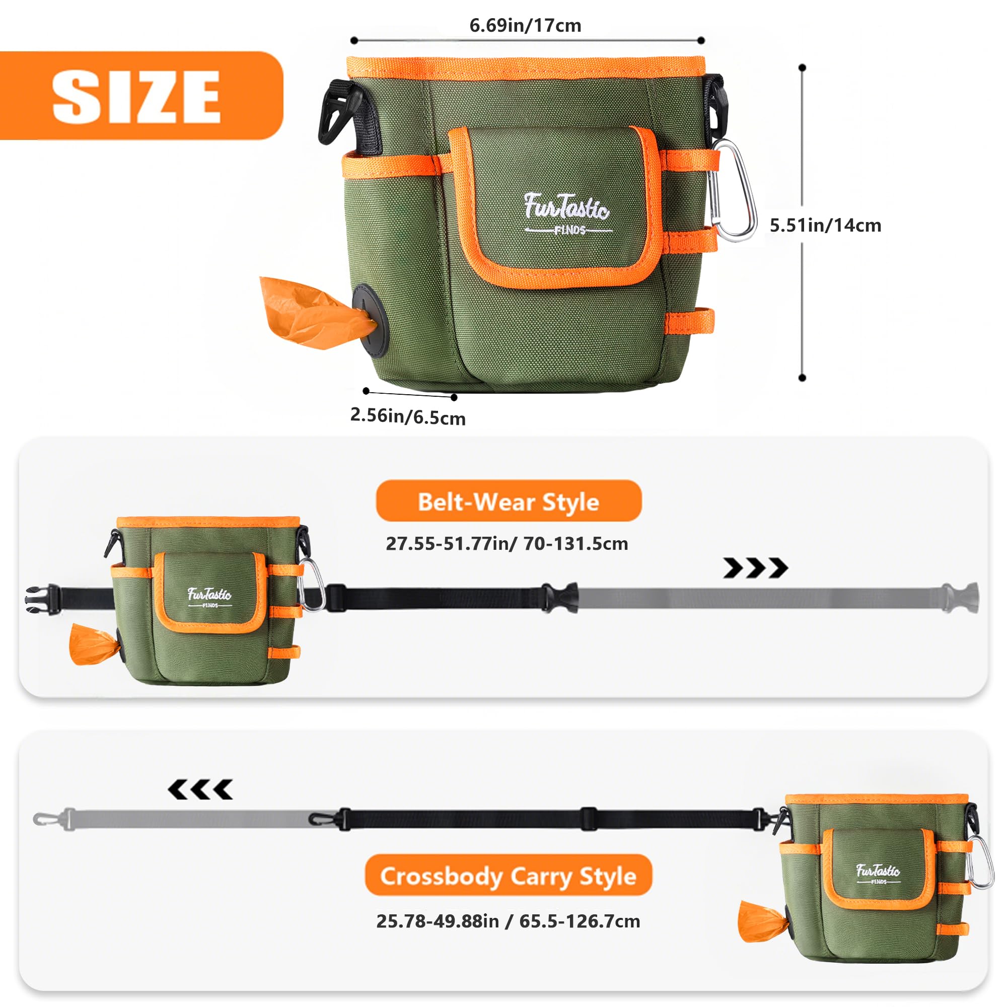 FurtasticFinds Dog Treat Pouch - Green, Magnetic Quick-Release, 900D Waterproof, 3-Way Wear for Training and Walks