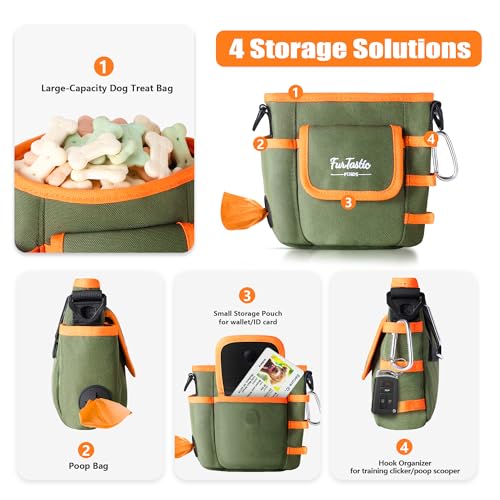 FurtasticFinds Dog Treat Pouch - Green, Magnetic Quick-Release, 900D Waterproof, 3-Way Wear for Training and Walks