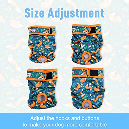 Fuz Bigaza Washable Dog Diapers 3 Pack - Reusable Female Dog Diapers for Heat, Medium (Giraffe, Tucan, Fox)