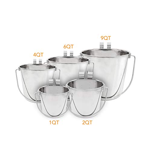 Fuzzy Puppy Flat Sided Pail 1 Quart – Stainless Steel Kennel Bucket with Hooks