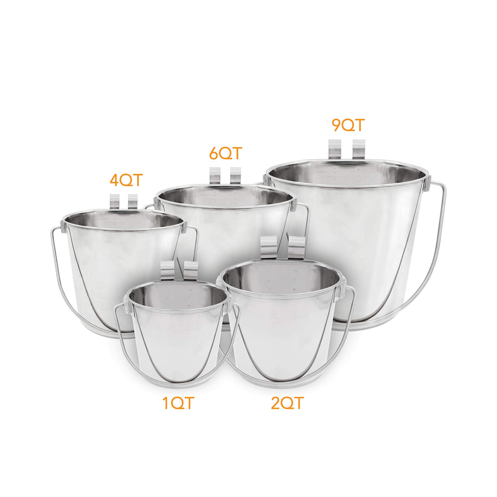 Fuzzy Puppy Flat Sided Pail 1 Quart – Stainless Steel Kennel Bucket with Hooks