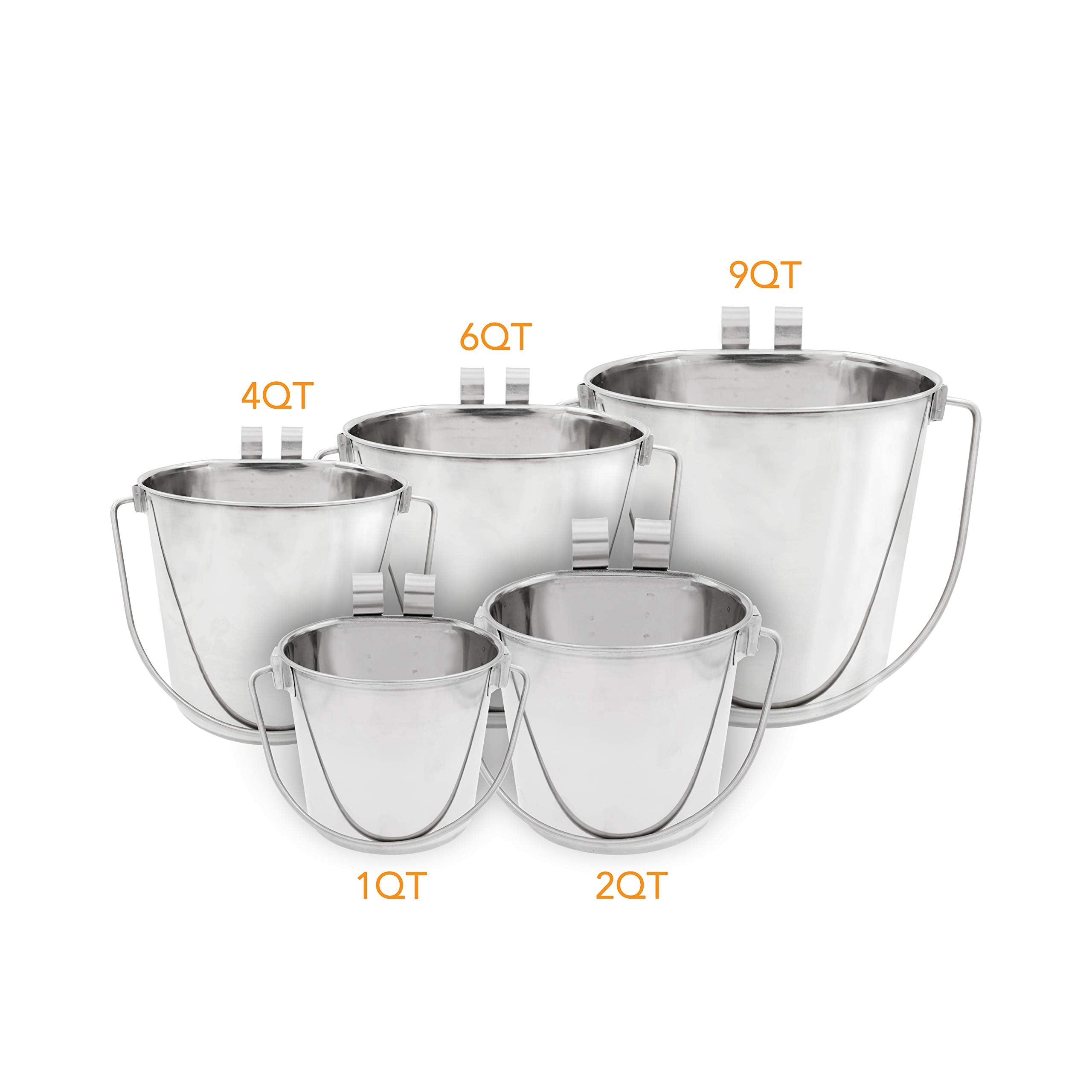 Fuzzy Puppy Flat Sided Pail 1 Quart – Stainless Steel Kennel Bucket with Hooks