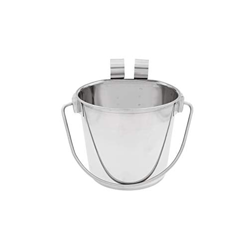 Fuzzy Puppy Flat Sided Pail 1 Quart – Stainless Steel Kennel Bucket with Hooks