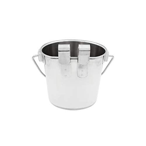 Fuzzy Puppy Flat Sided Pail 1 Quart – Stainless Steel Kennel Bucket with Hooks