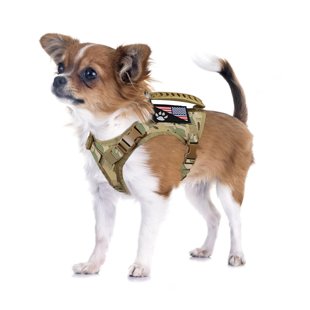 FXGOING Camouflage Tactical Dog Harness XS with Handle, Front Clip, and Patches