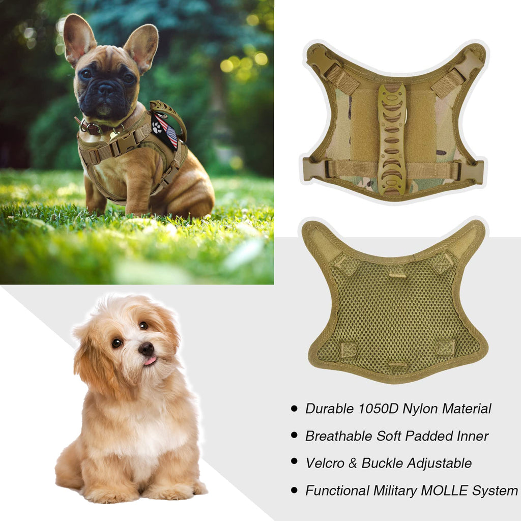 FXGOING Camouflage Tactical Dog Harness XS with Handle, Front Clip, and Patches