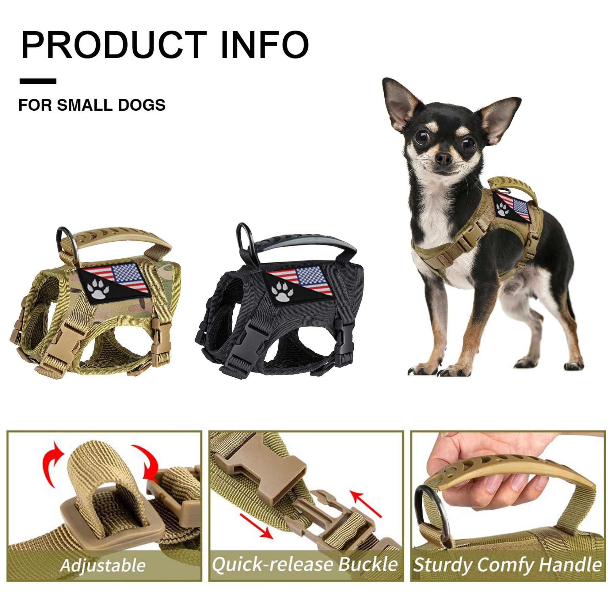 FXGOING Camouflage Tactical Dog Harness XS with Handle, Front Clip, and Patches