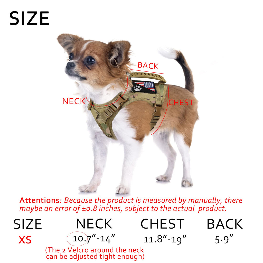 FXGOING Camouflage Tactical Dog Harness XS with Handle, Front Clip, and Patches