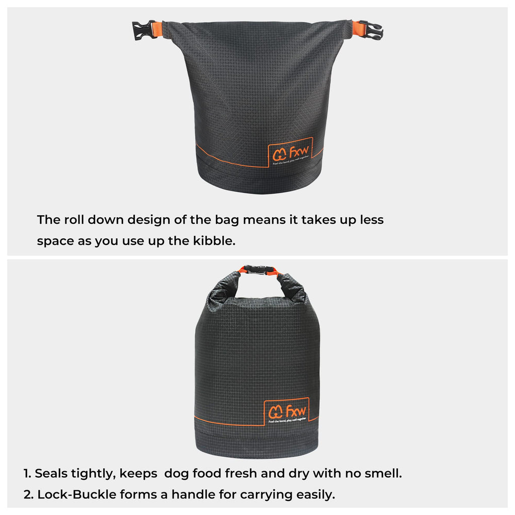 FXW Dog Food Travel Bag - Large Capacity Collapsible Kibble Storage (21 Cup) for RV Camping Road Trips - Gray