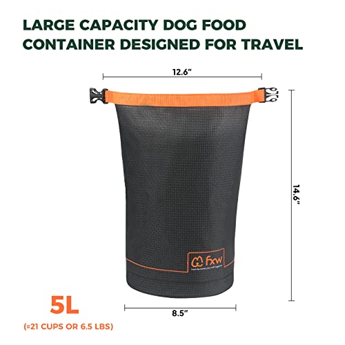 FXW Dog Food Travel Bag - Large Capacity Collapsible Kibble Storage (21 Cup) for RV Camping Road Trips - Gray