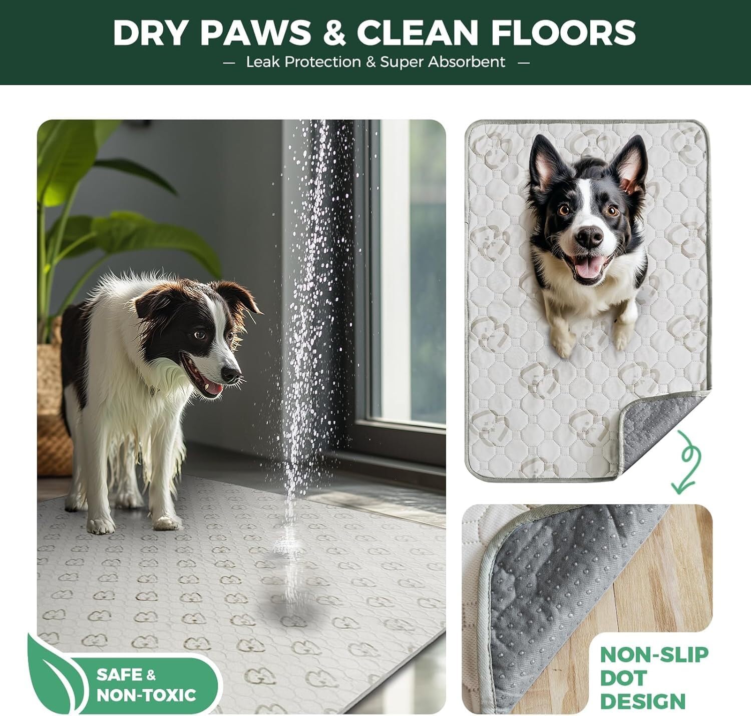 FXW Washable Dog Pee Pad, 39-Inch Square, Khaki, Leak-Proof & Non-Slip, 1 Pack