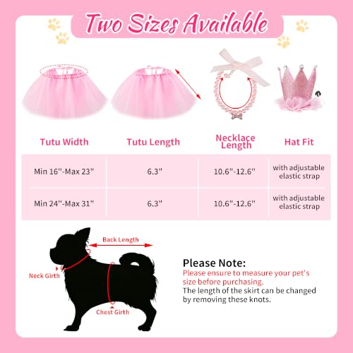 GAGILAND Pink Dog Tutu Birthday Outfit for Small Medium Dogs - Includes Hat, Necklace, Bowtie Hairpin (24-31 inch Waist)