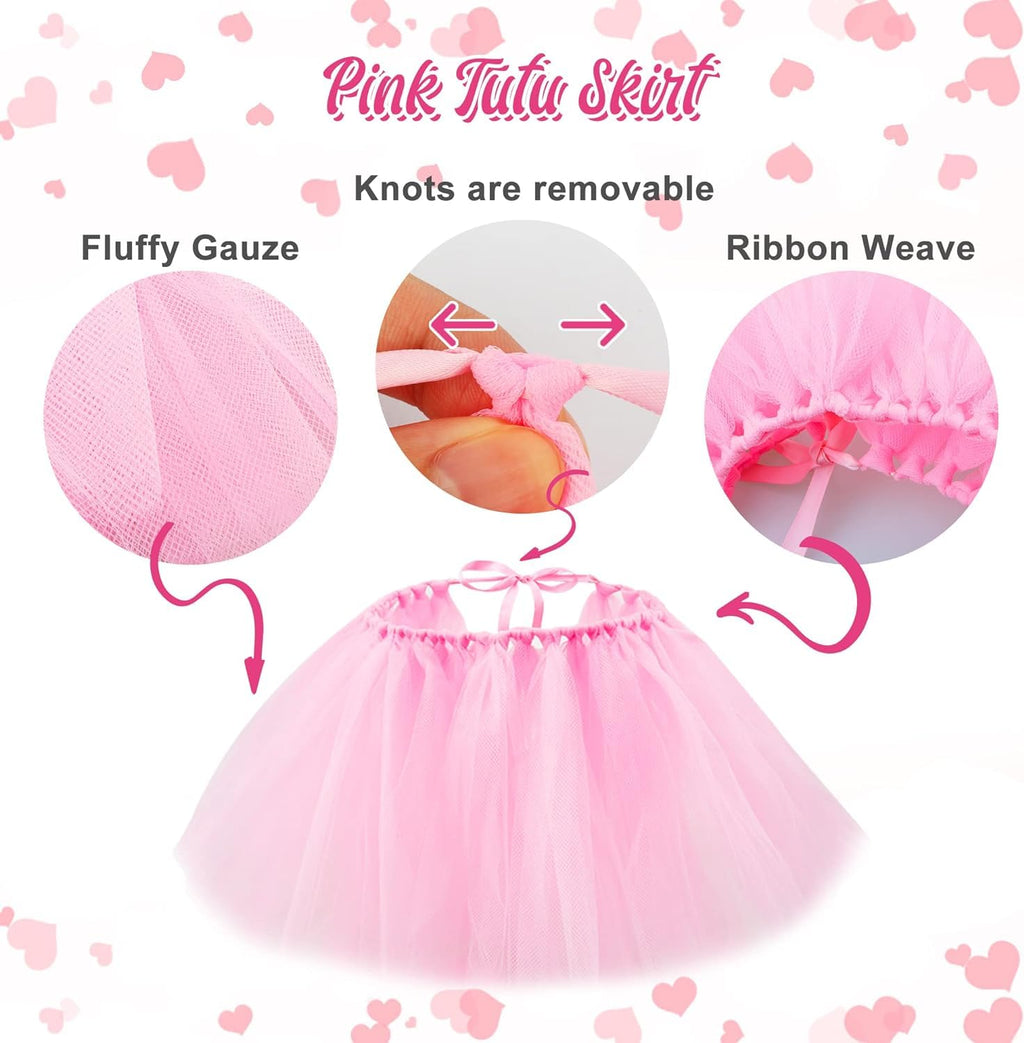 GAGILAND Pink Dog Tutu Birthday Outfit for Small Medium Dogs - Includes Hat, Necklace, Bowtie Hairpin (24-31 inch Waist)