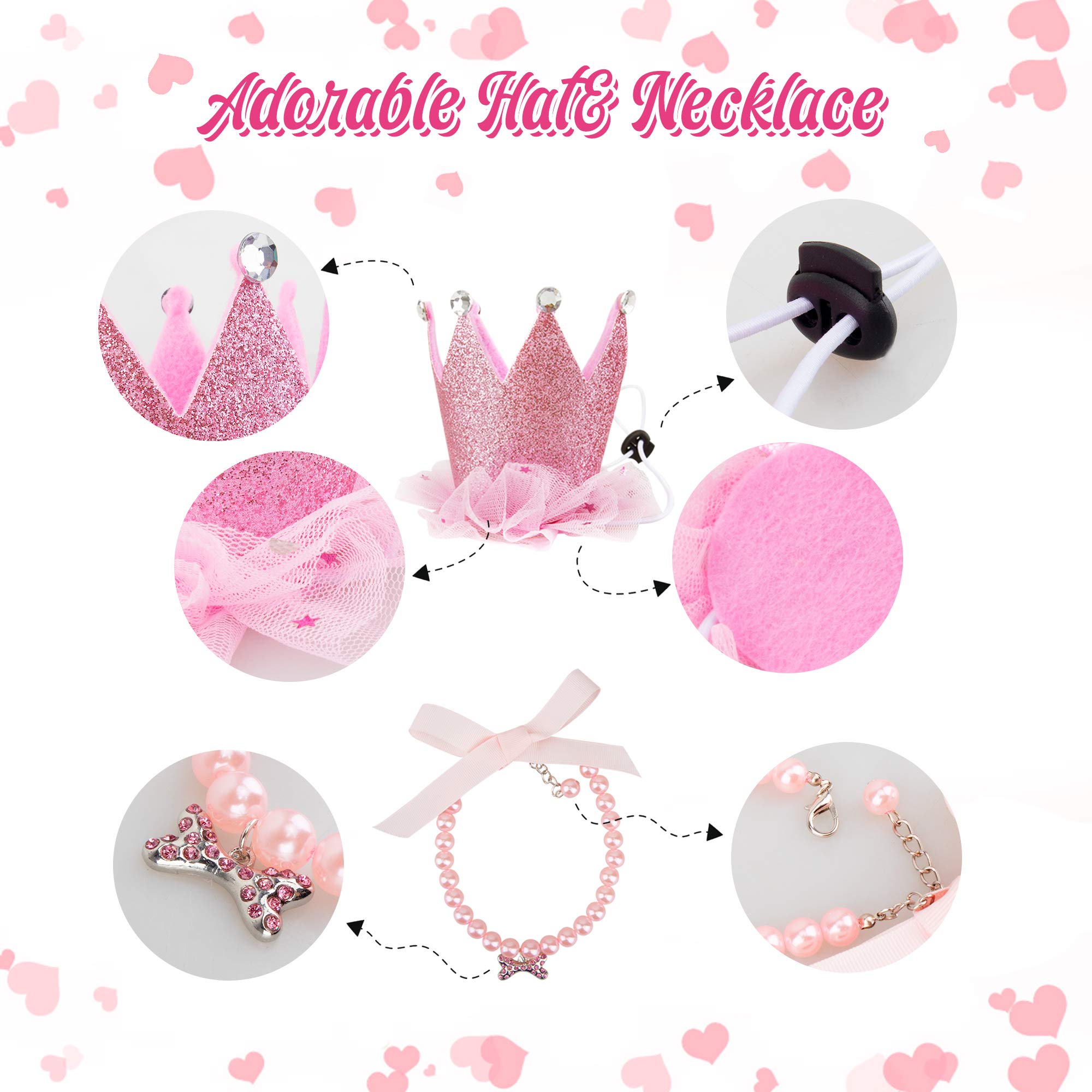 GAGILAND Pink Dog Tutu Birthday Outfit for Small Medium Dogs - Includes Hat, Necklace, Bowtie Hairpin (24-31 inch Waist)