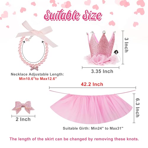 GAGILAND Pink Dog Tutu Birthday Outfit for Small Medium Dogs - Includes Hat, Necklace, Bowtie Hairpin (24-31 inch Waist)