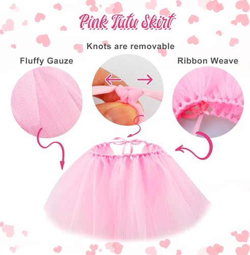 GAGILAND Pink Dog Tutu Birthday Outfit for Small Medium Dogs - Includes Hat, Necklace, Bowtie Hairpin (24-31 inch Waist)