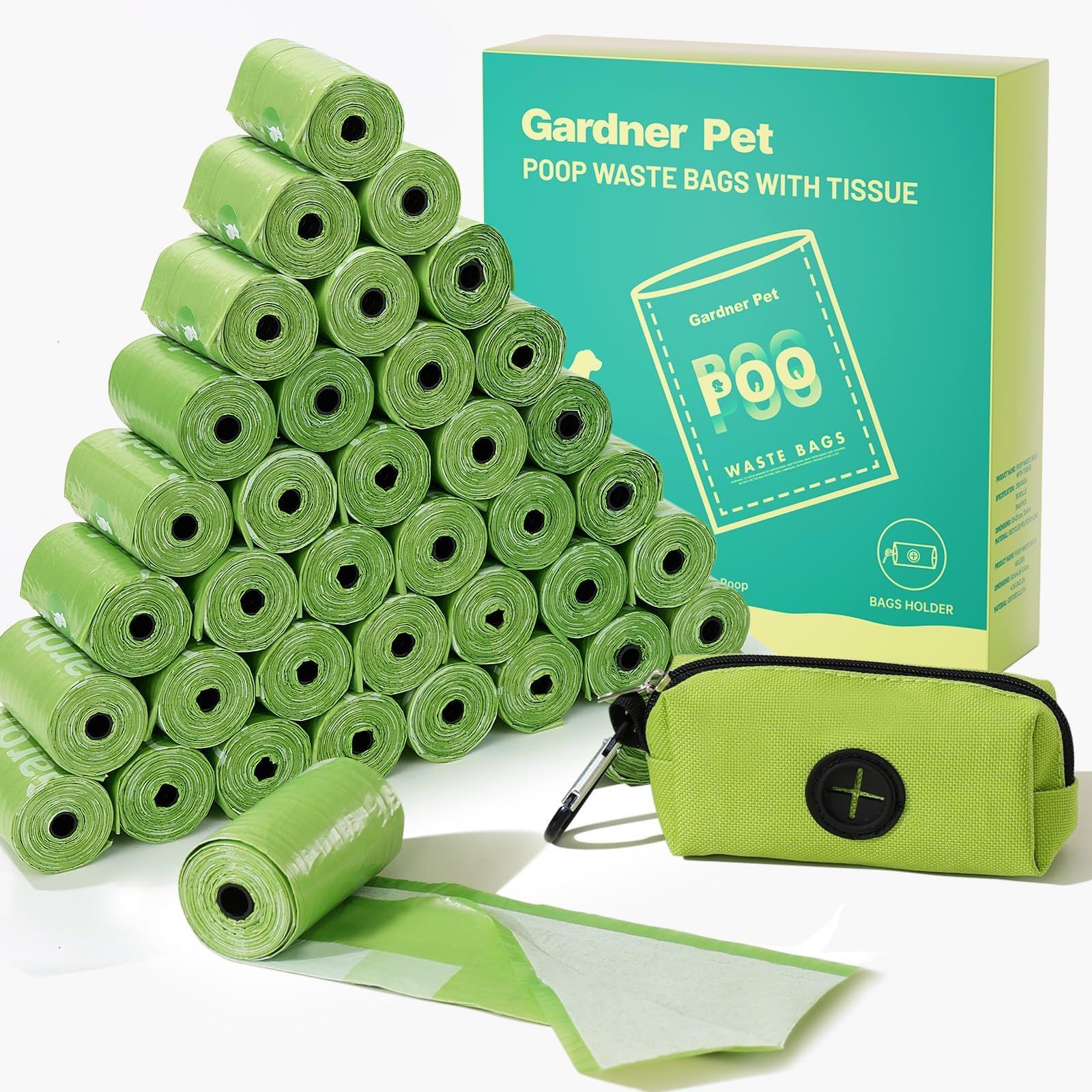 Gardner Pet Pine Scented Dog Poop Bags with Tissue Design, 288 Counts, Leak Proof, Extra Thick, Includes Dispenser, Recycled Materials