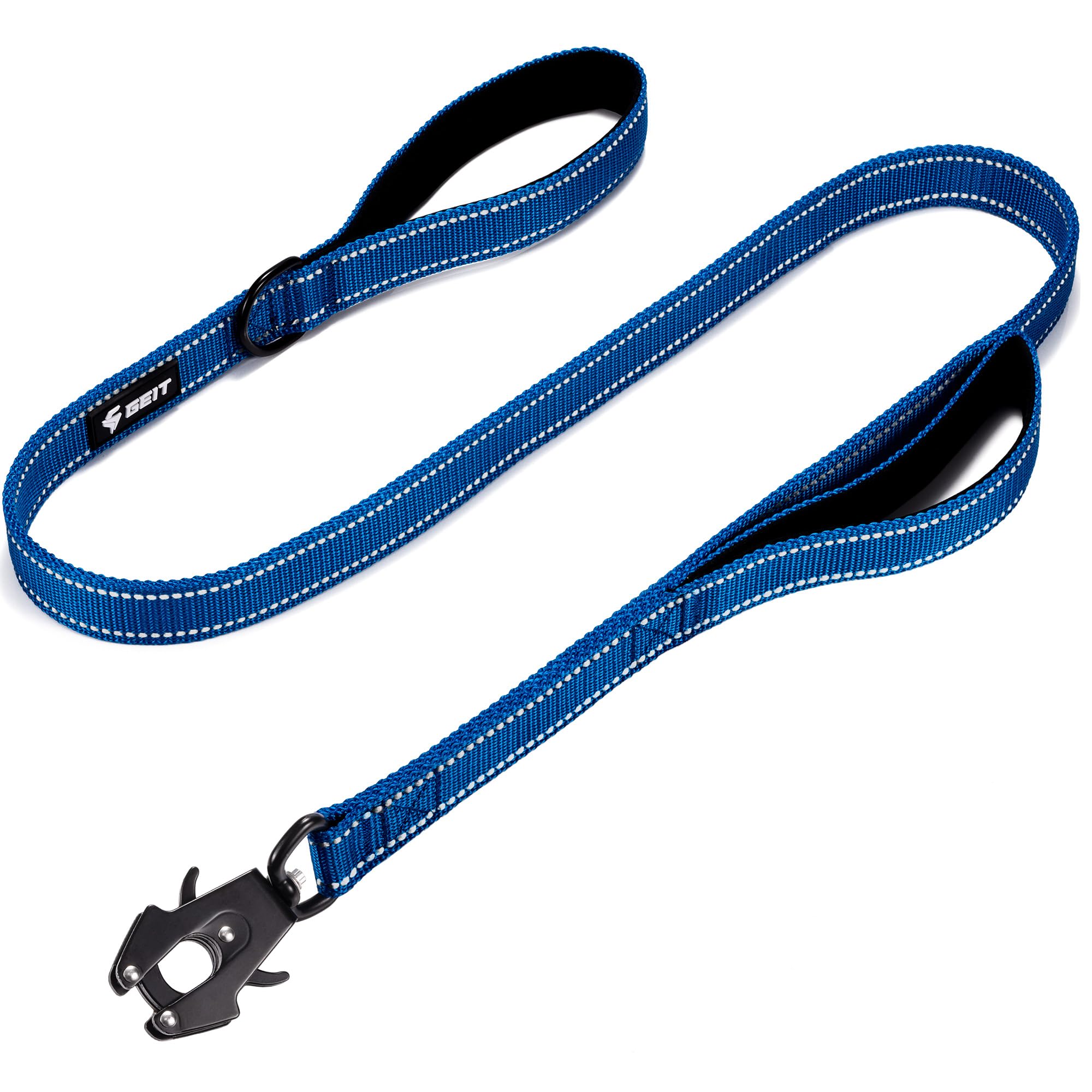 GEIT Heavy Duty Dog Leash 5FT with Dual Padded Handles, Reflective Rope, 700lb Locking Frog Clip for Small to Large Dogs, Blue