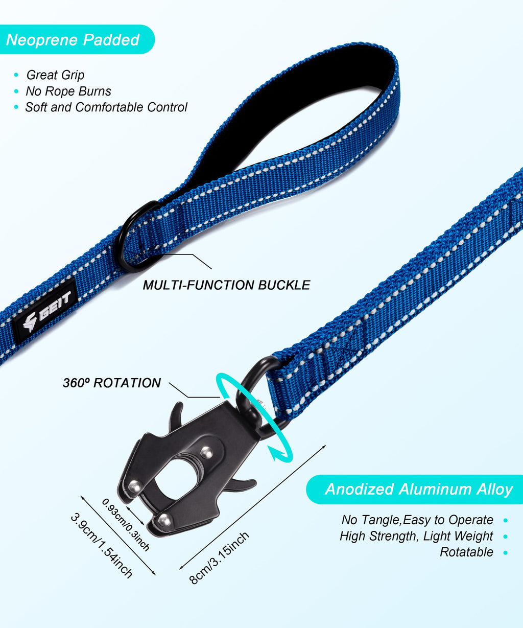 GEIT Heavy Duty Dog Leash 5FT with Dual Padded Handles, Reflective Rope, 700lb Locking Frog Clip for Small to Large Dogs, Blue