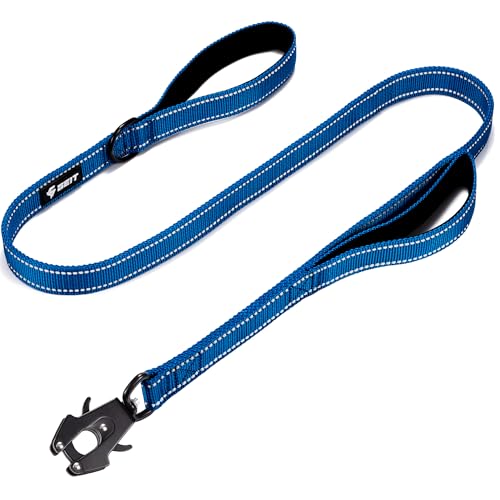 GEIT Heavy Duty Dog Leash 5FT with Dual Padded Handles, Reflective Rope, 700lb Locking Frog Clip for Small to Large Dogs, Blue