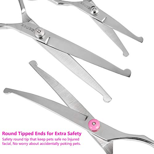GEMEK 5-Piece Dog Grooming Scissors Set - 4CR Stainless Steel Round Tip Safety Shears Kit for Dogs Cats