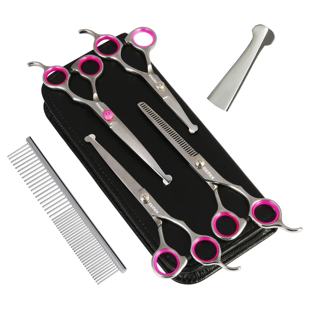 GEMEK 5-Piece Dog Grooming Scissors Set - 4CR Stainless Steel Round Tip Safety Shears Kit for Dogs Cats