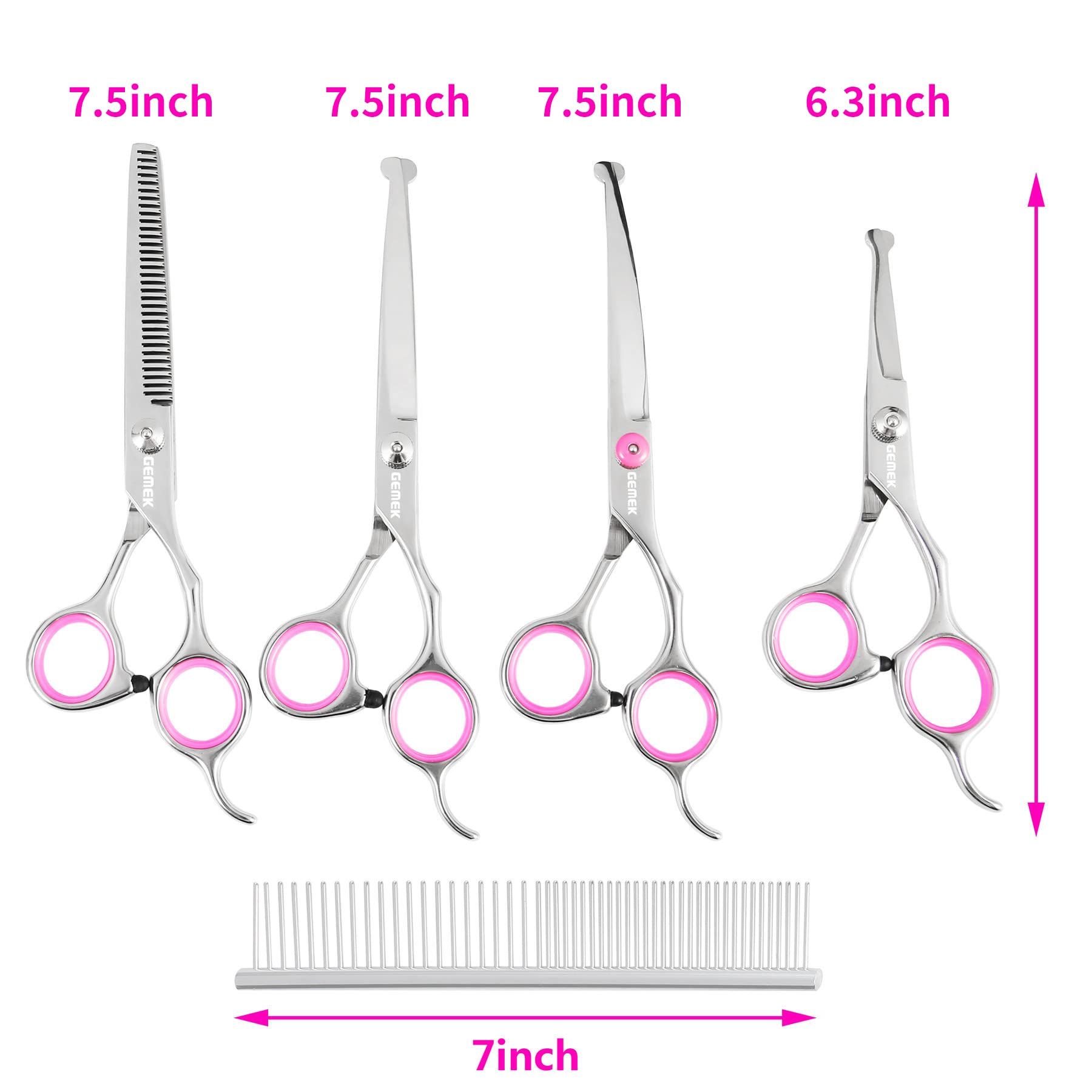 GEMEK 5-Piece Dog Grooming Scissors Set - 4CR Stainless Steel Round Tip Safety Shears Kit for Dogs Cats