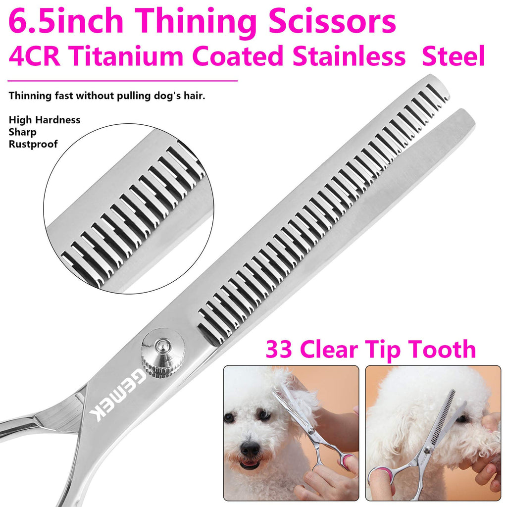 GEMEK 5-Piece Dog Grooming Scissors Set - 4CR Stainless Steel Round Tip Safety Shears Kit for Dogs Cats