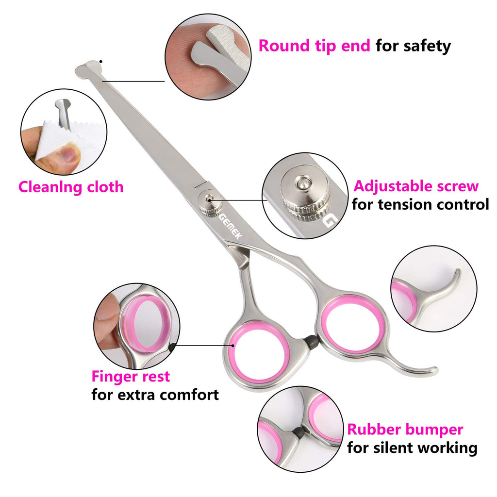 GEMEK 5-Piece Dog Grooming Scissors Set - 4CR Stainless Steel Round Tip Safety Shears Kit for Dogs Cats