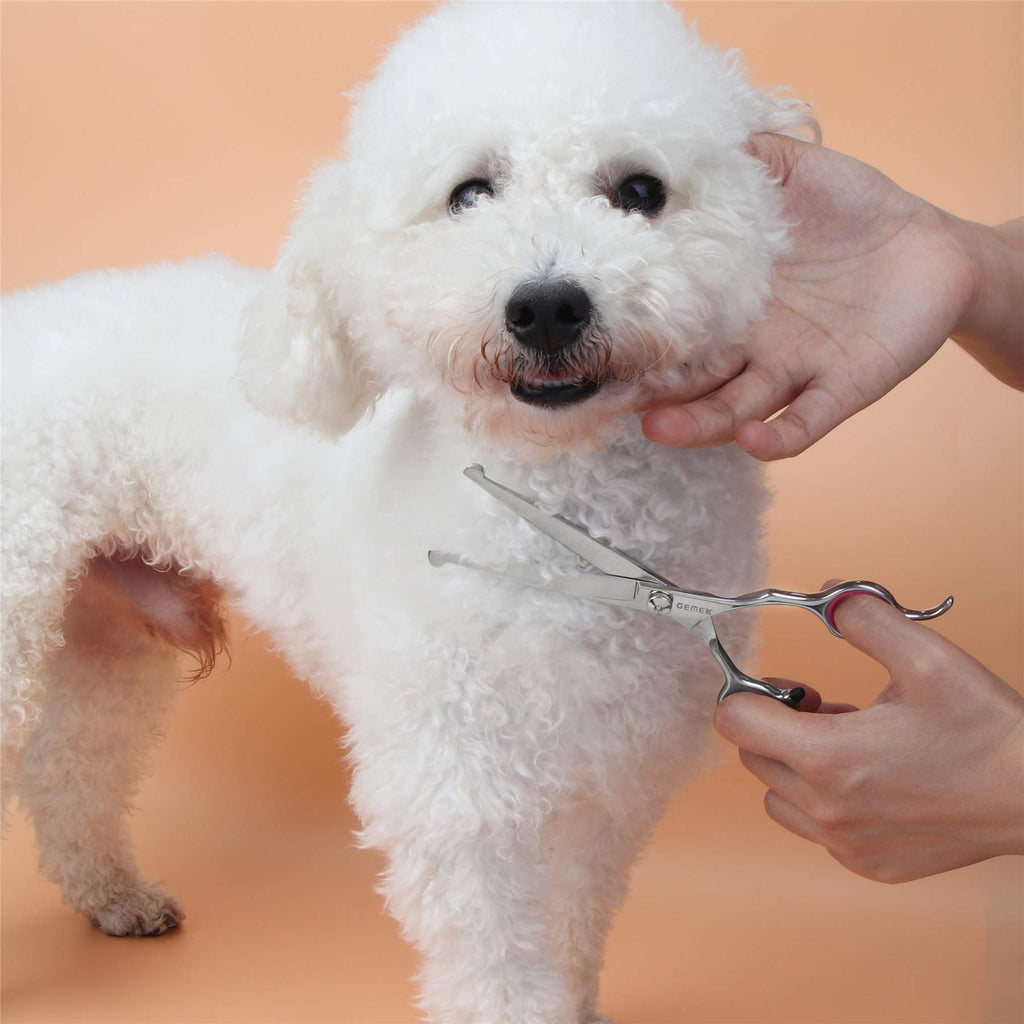 GEMEK 5-Piece Dog Grooming Scissors Set - 4CR Stainless Steel Round Tip Safety Shears Kit for Dogs Cats
