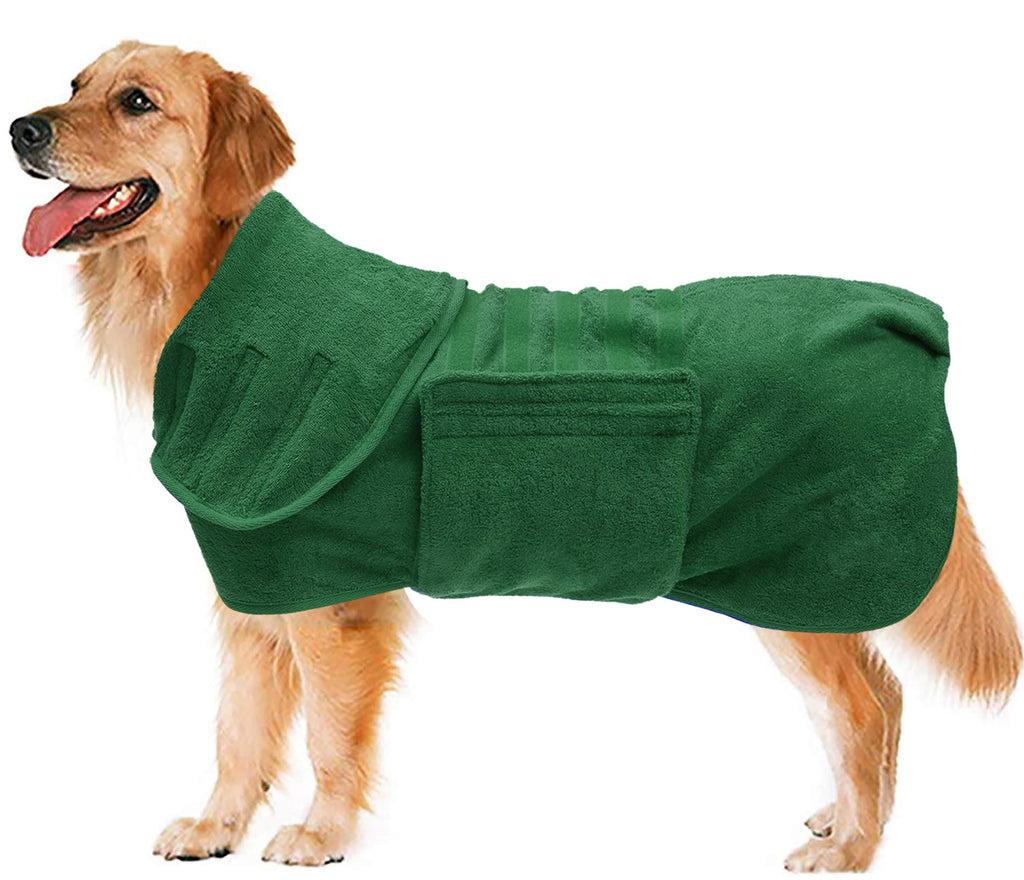 Geyecete Dog Drying Coat - Microfibre Super Absorbent Pet Bathrobe, Green XXL