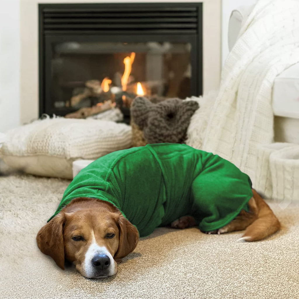 Geyecete Dog Drying Coat - Microfibre Super Absorbent Pet Bathrobe, Green XXL