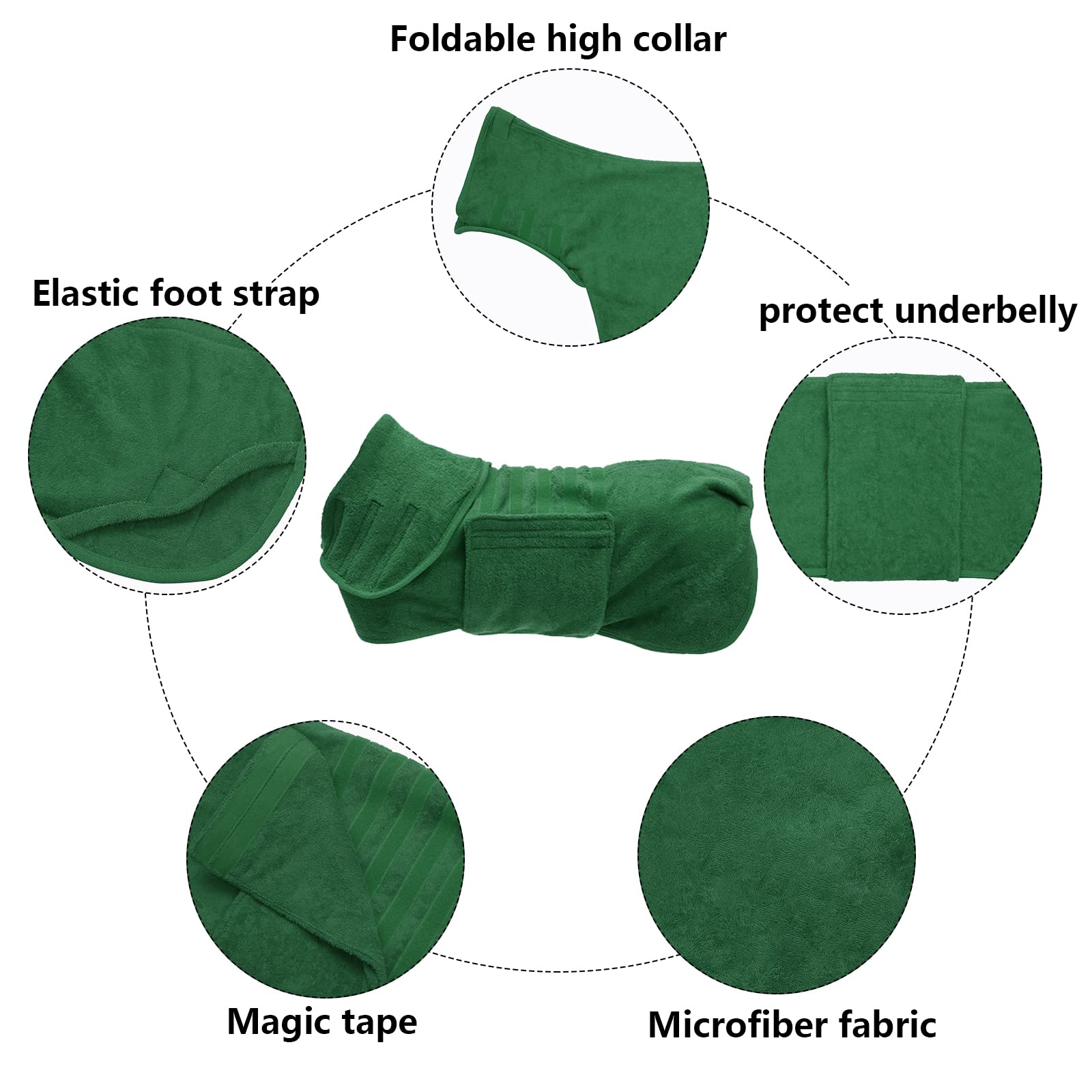 Geyecete Dog Drying Coat - Microfibre Super Absorbent Pet Bathrobe, Green XXL