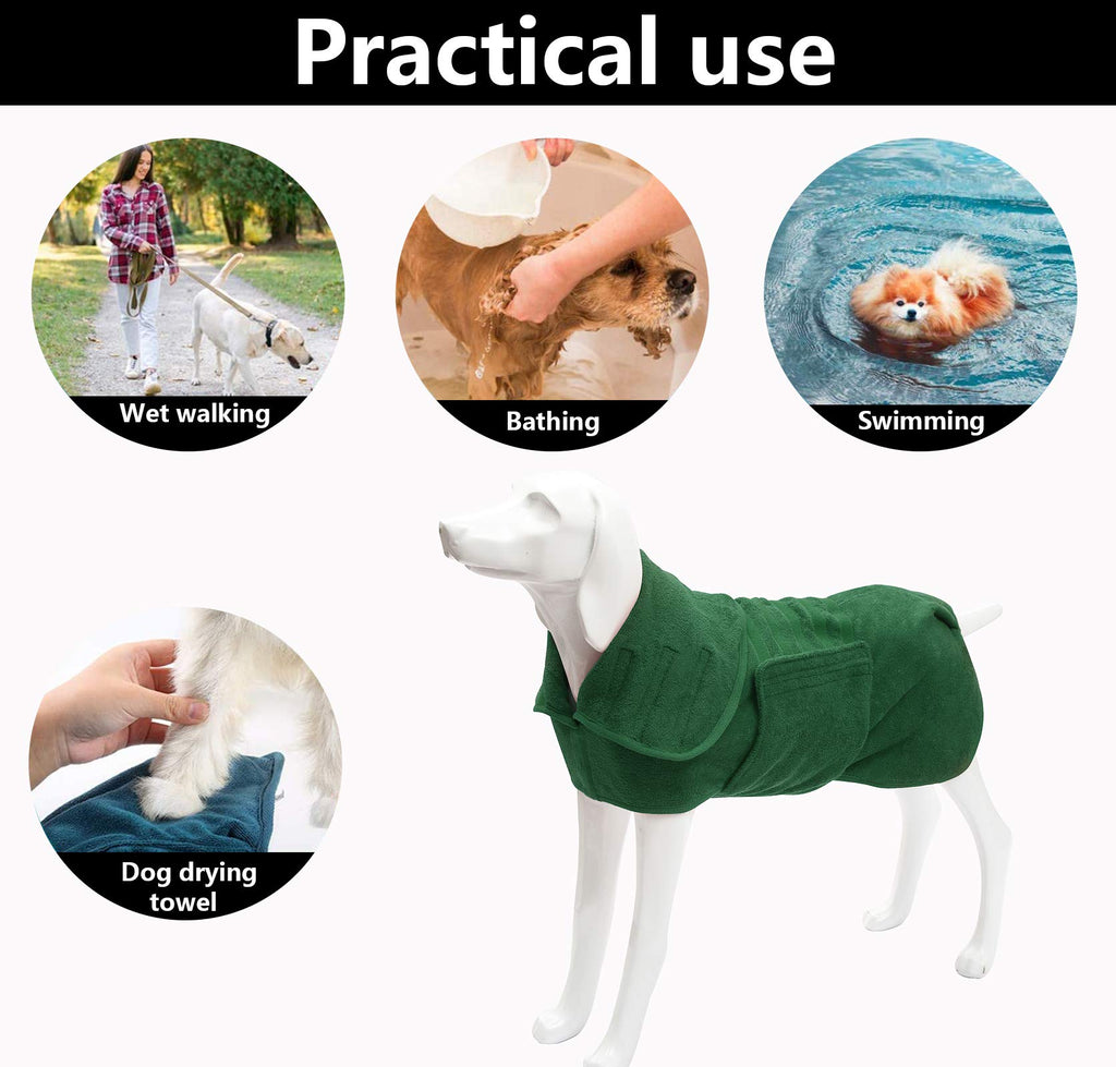 Geyecete Dog Drying Coat - Microfibre Super Absorbent Pet Bathrobe, Green XXL