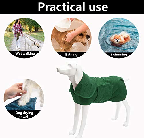 Geyecete Dog Drying Coat - Microfibre Super Absorbent Pet Bathrobe, Green XXL