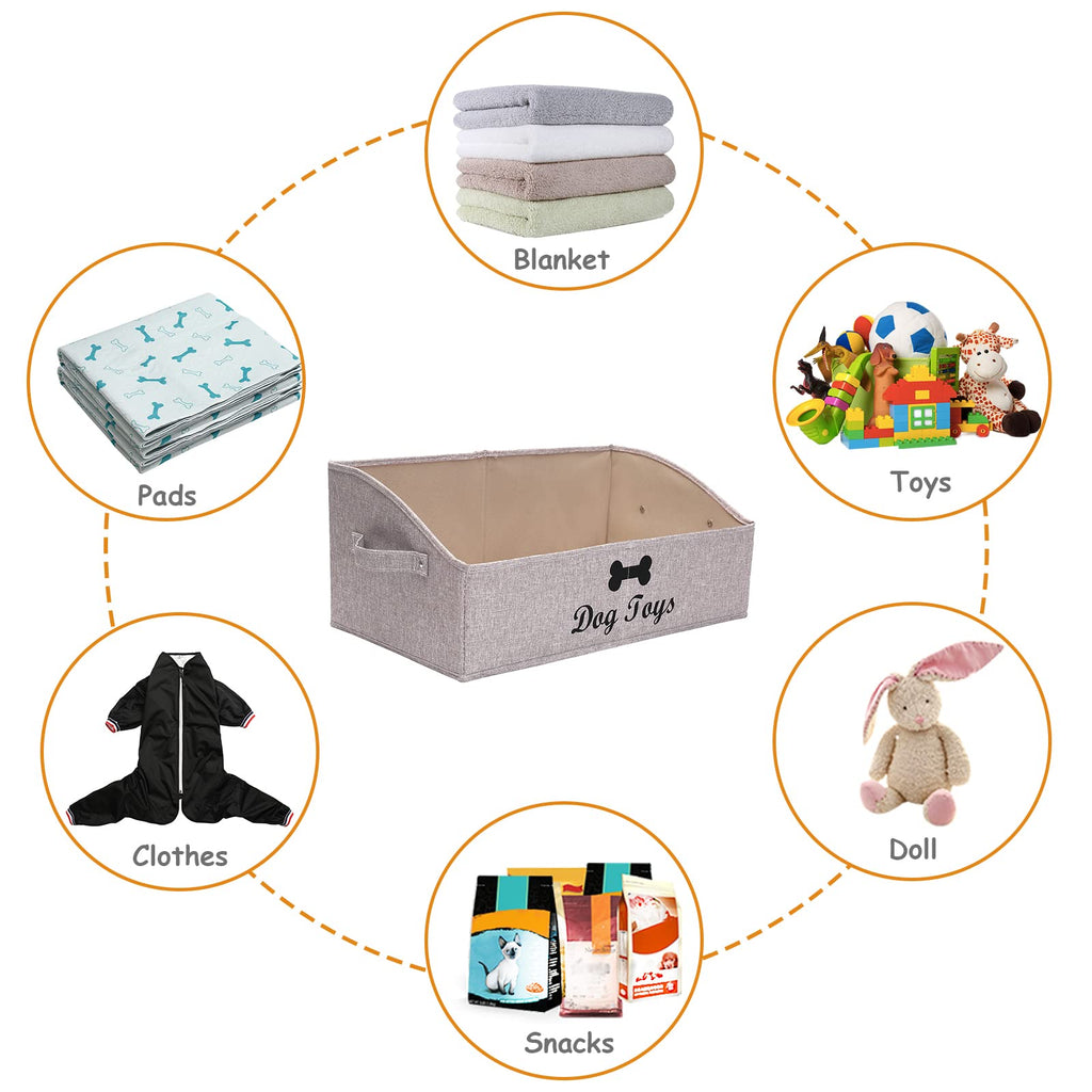 Geyecete Foldable Trapezoid Storage Basket - Collapsible Dog Toy Box, Light Brown, 19.7x11.2x8.3 Inches