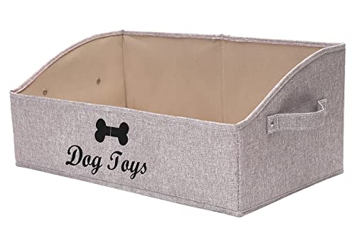 Geyecete Foldable Trapezoid Storage Basket - Collapsible Dog Toy Box, Light Brown, 19.7x11.2x8.3 Inches