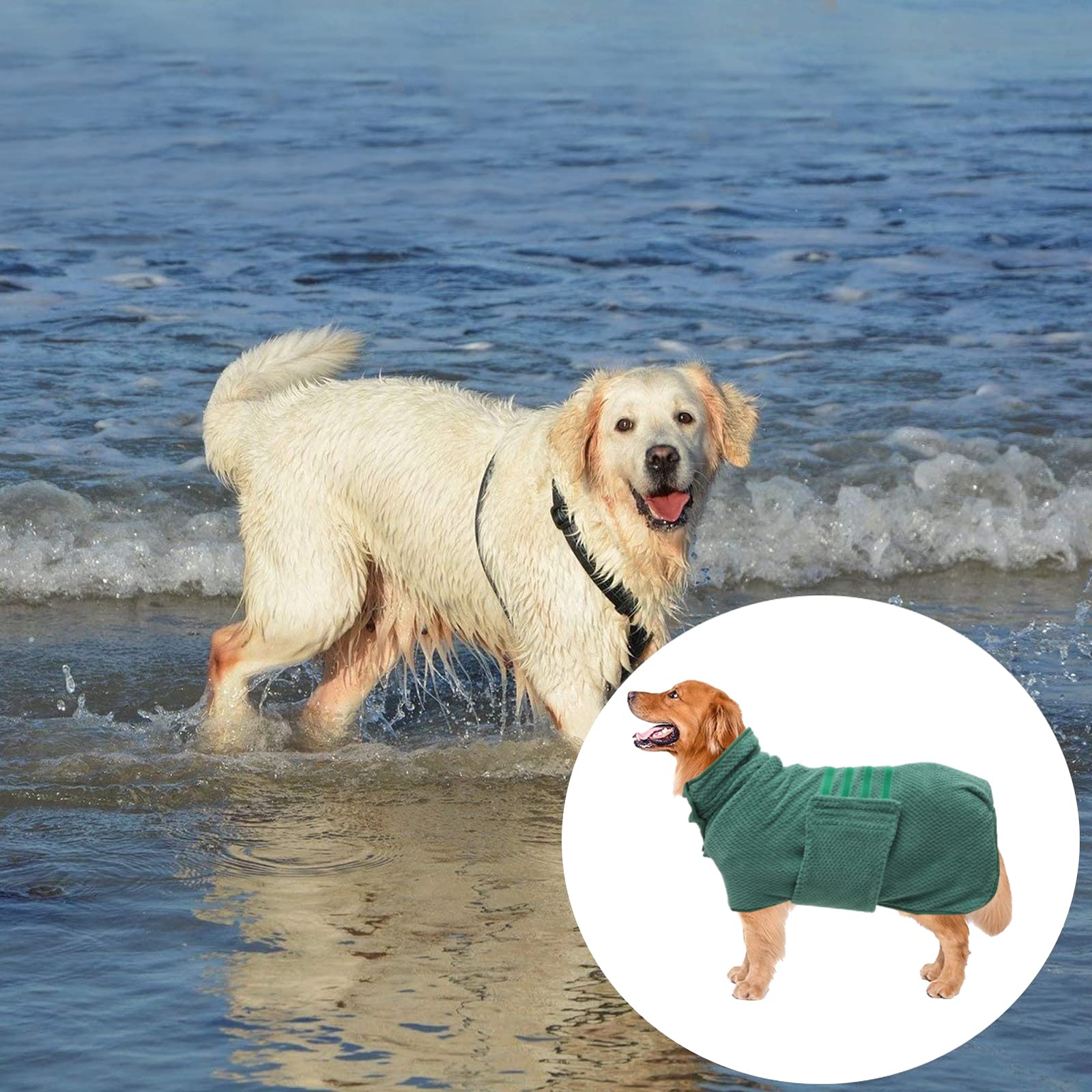 Geyecete Pineapple Grid Fast Drying Dog Bath Towel - Large, Green, Super Absorbent
