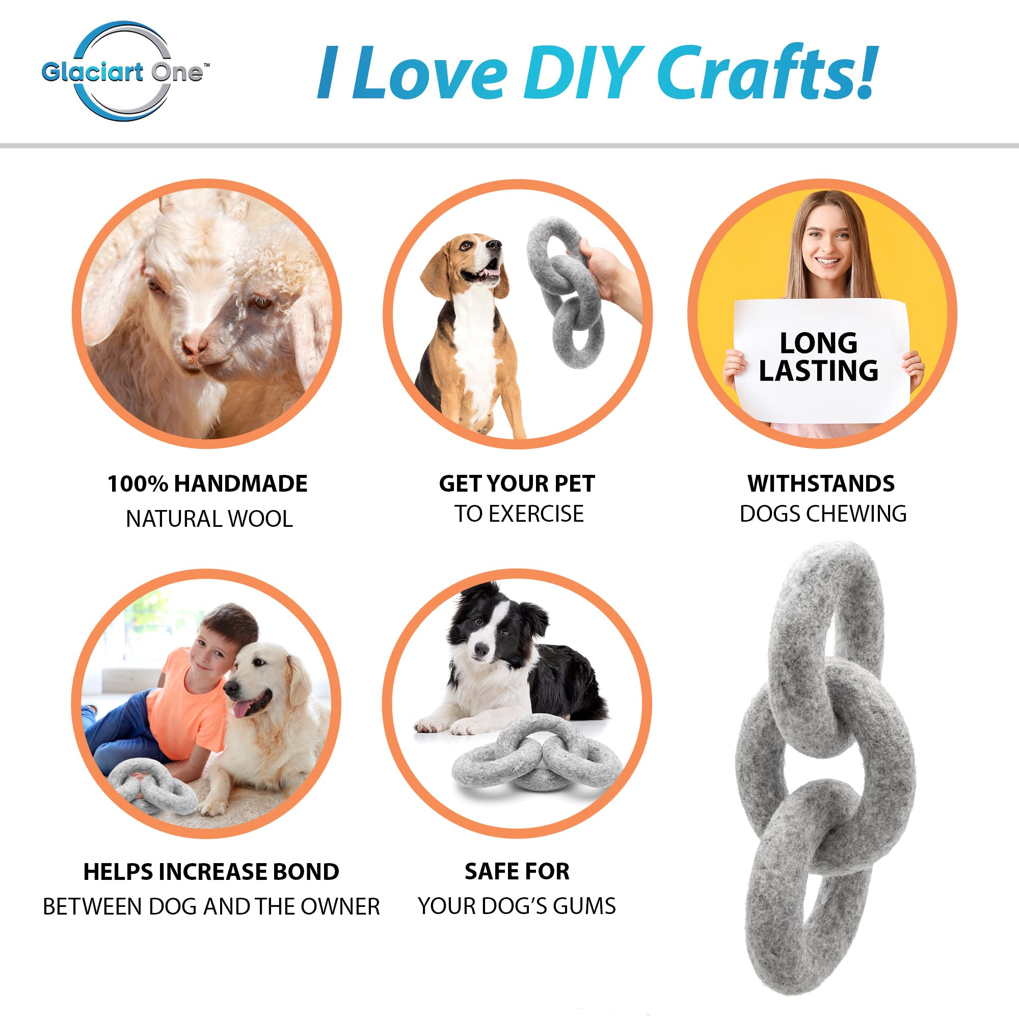Glaciart One Felted Wool Dog Chew Rings – Natural, Durable Chew Toy for All Dog Sizes